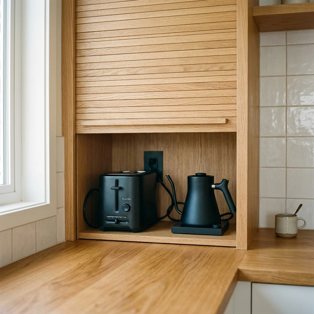 Aesthetic cabinet hiding small kitchen appliances out of sight