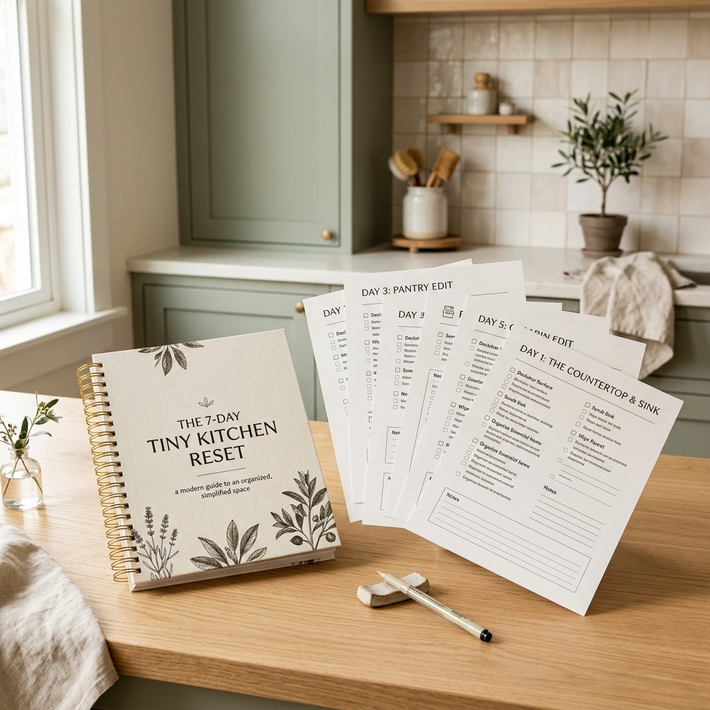 The 7-Day Tiny Kitchen Reset planner workbook mockup