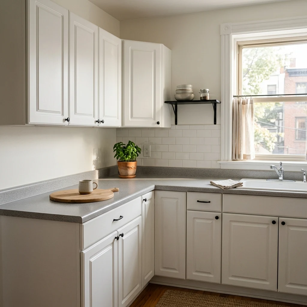 Before after L-shaped kitchen corner pin